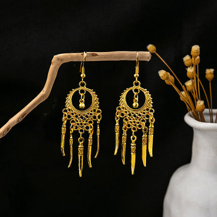Ethnic Style Peacock Earrings for Women Gold Bell Tassel Earrings Bohemian Leaf Pendant Scenic Spot Earrings Wholesale