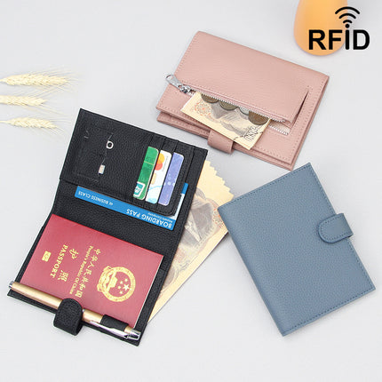 Foreign Trade Genuine Leather Passport Holder, Unisex, Ultra-Thin Rfid Multifunctional Full Leather Wallet, Ticket Holder, Passport Document Holder