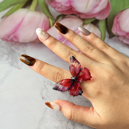 New Style Smudged Spots Three-Dimensional Butterfly Ring Chinese Literary Retro Style Super Fairy Hand Jewelry Fashion Texture Ring