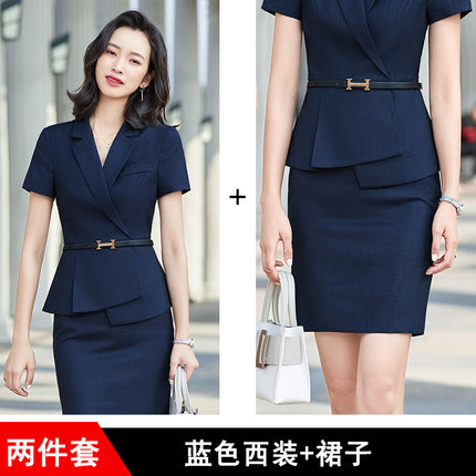 Professional Suit Dress Women's 2024 Summer New Office Front Desk Sales Department Tooling Thin Slim-fit Short-sleeved Suit Pants