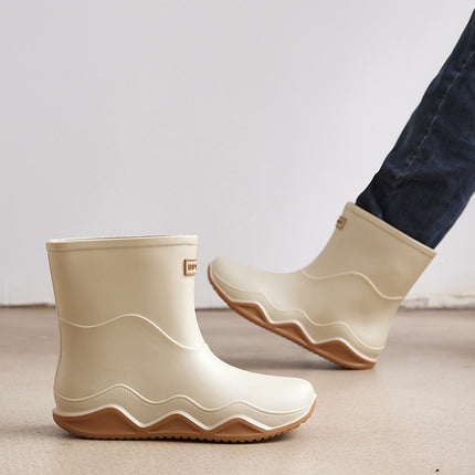 Cross-border mid-barrel rain boots men's waterproof non-slip fishing rain boots car wash fleece-lined warm water shoes camping rubber cover rain boots
