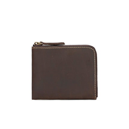 Retro Men's Crazy Horse First Layer Cowhide Short Zipper Wallet Genuine Leather Ultra-Thin Horizontal Wallet Student Casual Wallet