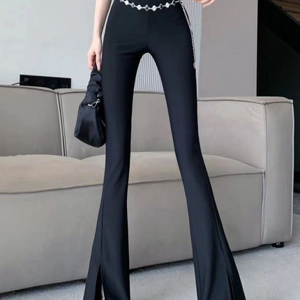 Design sense of chain split pants female 2023 spring and summer new hot girl high waist thin all-match
