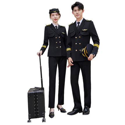Autumn and winter men's and women's double-breasted suit suit performance clothing Aviation captain uniform property hotel security work clothes men