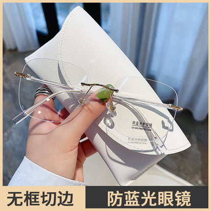 New Internet-famous anti-blue light rimless glasses frame for men and women with adjustable power large frame round face dopamine plain plain mirror