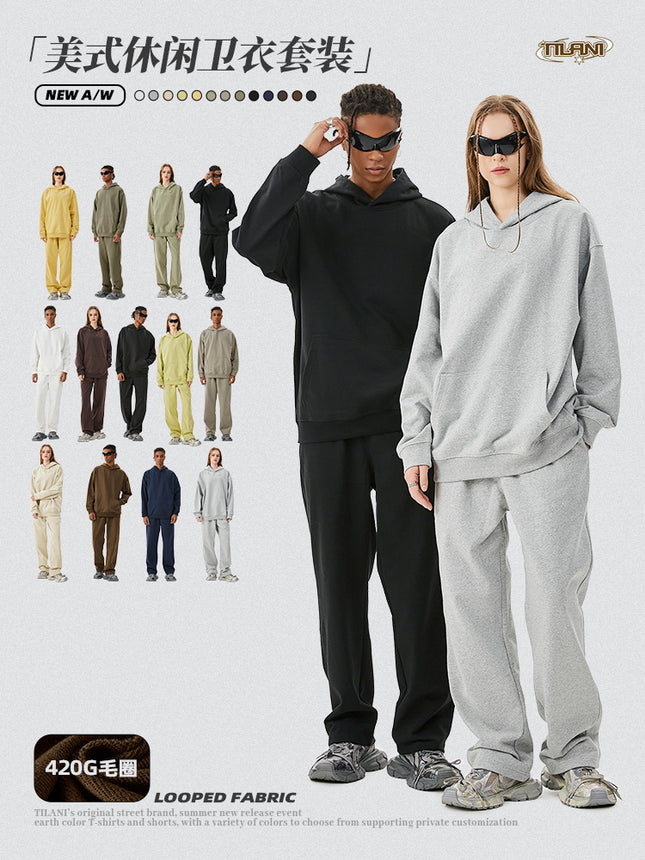 TILANI Men's 2025 Heavy Terry Sweater Pants American Style Trendy Brand Solid Color Trendy Men's suit Hoodie Straight Pants