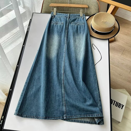 plus size Women's Autumn Pear-Shaped Figure Split Denim Skirt Skirt chubby girl High Waist Slimming A- line Straight Long Skirt