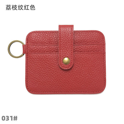 Vintage Oil Wax Leather Buckle Genuine Leather Card Holder Men's Multifunctional Cowhide Women's Coin Purse with Key Ring Driver's License Holder
