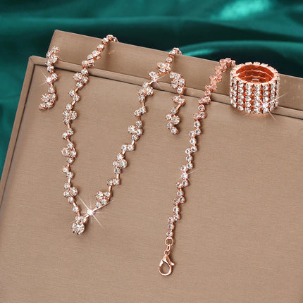 Simple Exquisite Hot-selling Claw Chain Necklace Earrings Bracelet suit Three-piece Set Full Diamond Clavicle Chain Dinner Dress Accessories