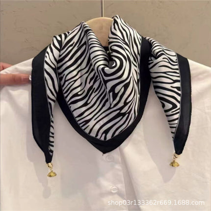2024 New Magnetic Buckle Silks and Satins Square Scarf Women's Spring and Autum Scarf High-end Decorative Triangle Scarf Neck Protector