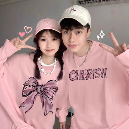 High-End Men's and Women's Long-Sleeved Ins-Style Tops, Special Couple Wear, Autumn and Winter Velvet Round-Neck Sweatshirts, Trendy Brand Class Uniforms