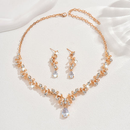 Foreign Trade Jewelry Wholesale Alloy Rhinestone Wedding Necklace Earrings Bridal Wedding Jewelry Banquet Ladies Necklace Set