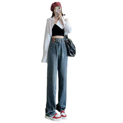 Loose straight pants high waist wide leg pants fashion brand High Street summer new American pants slimming Denim pants fashion
