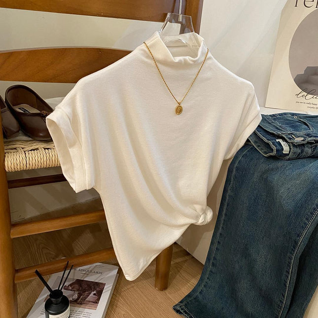 Temperament Shell Collar Sleeveless T-Shirt for Women Early Autumn Slimming Look Suit with Bottoming Shirt Clean Version Half Turtleneck Top