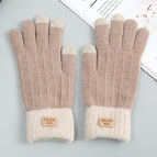 Vertical striped gloves-beige