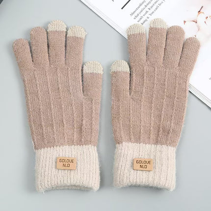 Winter Gloves for Women, Fleece-Lined and Thickened, Five-Finger Student Cute Knitted Cold-Proof Cycling Touchscreen Warm Cycling Gloves
