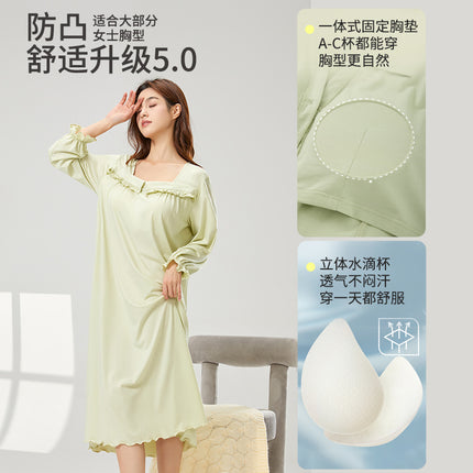 [7A Bacteriostasis] Spring and Summer New Nightgown with Chest Pad Women's Loose Comfortable Pajamas Women's Cool Summer Home Clothes Women