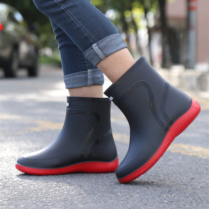 Rain Boots New Men's Waterproof Fleece-Lined Warm Water Boots Mid-Tube Non-Slip Wear-Resistant Rain Boots Fishing Kitchen Work Rubber Shoes