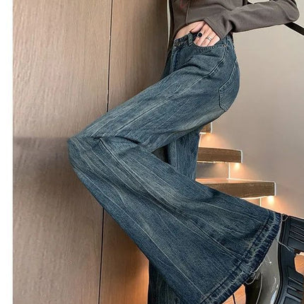 Trendy American-Style Loose Retro Flared Jeans High-Waisted Slimming Floor-Length Bell-Bottom Pants for Summer