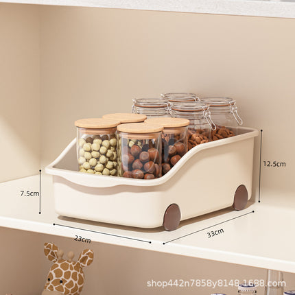 Cross-border Kitchen Storage Box Cabinet Desktop Storage Plastic Cabinet with Pulley Pot Lid Seasoning Storage Rack Amazon