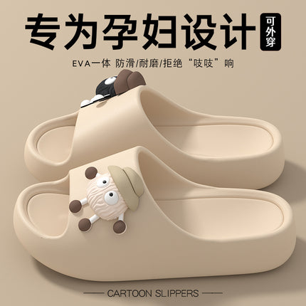 Women's Thick-Soled Summer Slippers for Indoor and Home Use, Silent and Poop-Feeling, Bathroom Bathing, Deodorant Outer Wear, Couple's Men's Slippers