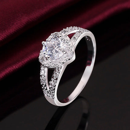 Heart-shaped ring TEMU AliExpress foreign trade best selling love female ring European and American zircon heart-shaped diamond ring manufacturers wholesale