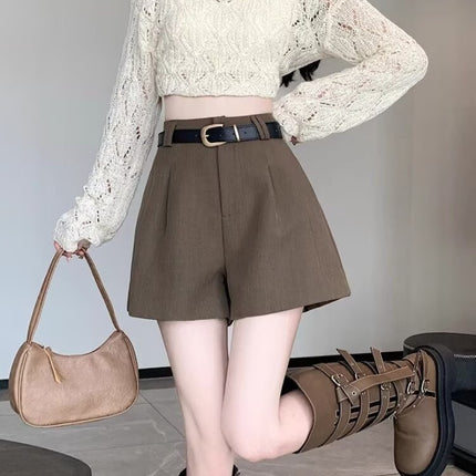 A- shape Shorts Women's 2024 Spring and Autumn New Woolen High Waist Dipped Casual Pants Small Slimming All-match Wide Legs