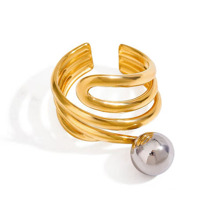 European and American stainless steel INS style gold and silver color matching multi-layer personality steel ball open ring French cross-border titanium steel ring