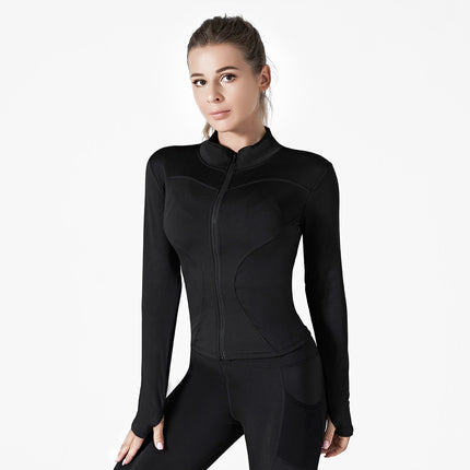 High-Elastic Stand-Up Collar Tight-Fitting Yoga Jacket, Slim-Fitting, Slimming, Fitness Running, Moisture-Wicking and Sweat-Wicking Women's Sports Yoga Jacket
