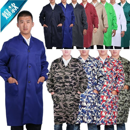 New blue gown long-sleeved work clothes men's and women's moving clothes blue camouflage work clothes robe white solid work clothes, made