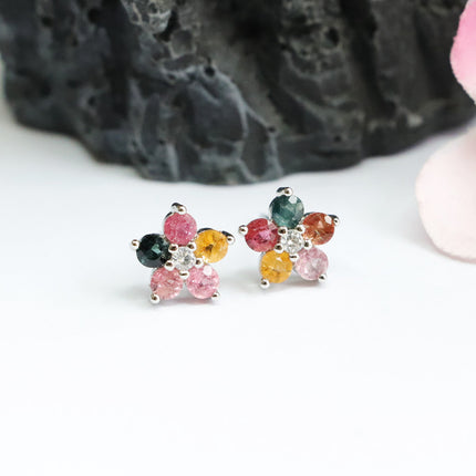 Guan Yu S925 Silver Needle Natural Tourmaline Earrings Flower Ear Hooks Gemstone Factory Wholesale Dropshipping S2053101