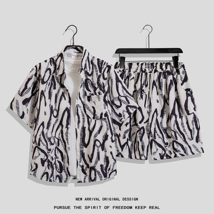 Men's Ins Summer Loose Short-Sleeved Shorts Suit Trendy and Handsome Beach Floral Couple Clothes Hawaiian Style Shirt