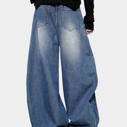 American Retro Washed Whiskered Wide-Leg Scimitar Jeans for Men and Women, Floor-Length Slimming Cleanfit Jeans