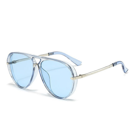 European and American Fashion Double Bridge Sunglasses Aviator Style Versatile Glasses Large Frame Retro Fluorescent Green Sunglasses for Men