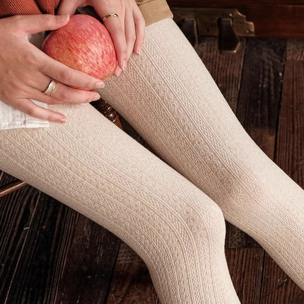 Japanese knitted twist leggings socks warm thickened creamy-white pantyhose women's outer wear spring and autumn striped leggings