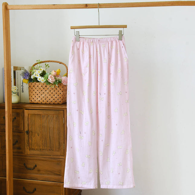 Pure Cotton Gauze Pajamas Spring and Summer Cotton Printed Casual Loose Large Size Women's Pants Can Be Worn Outside Home Pants