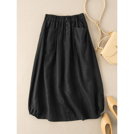 plus size Women's 2023 Summer New Cotton and Linen Vintage Skirt Slimming Artistic Elegant Mid-length High Waist A- line Skirt