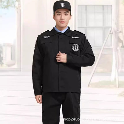 Security Work Clothes Spring and Autumn Suit Black Training Jacket Twill Straight Security Coat Autumn and Winter Long-Sleeved Security Uniform
