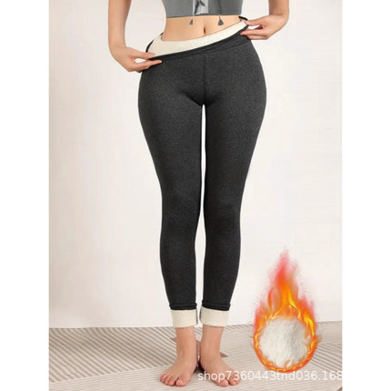 Cross-Border Popular European and American Outerwear Thickened Warm Women's High-Waisted Fleece-Lined Leggings Elastic Warm Textured Yoga Pants