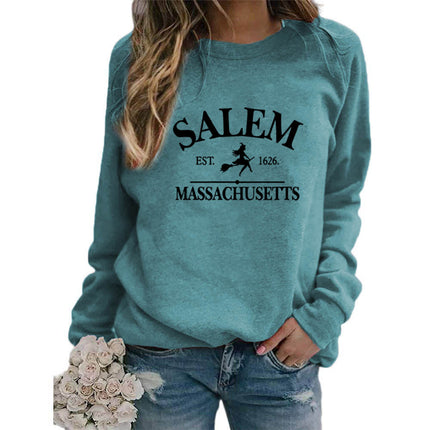 SALEM EST 1626 MASSACHUSETTS Print Round Neck Sweat Top Women plus size Cross Border