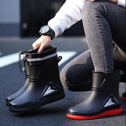 Medium and short tube men's fashion rain boots night with reflective strip rubber shoes waterproof shoes elastic band waterproof mouth gray water shoes