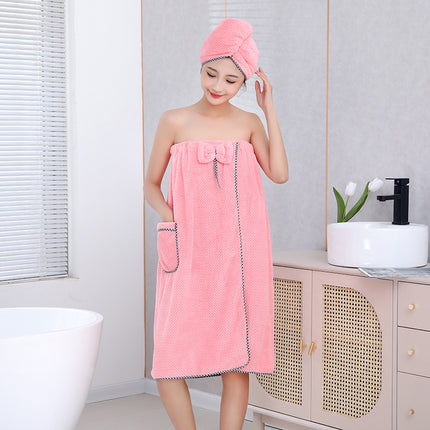 Pineapple Plaid Tube Top Bath Skirt for Adults, Wearable and Wrapable Bath Towel, Absorbent and Thickened Coral Velvet Hair Drying Towel