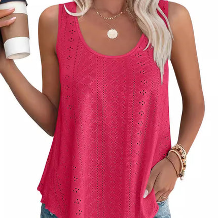 Amazon Independent Station European and American Foreign Trade Cross-border Women's Summer Crewneck Vest T-shirt American Size Needle-eye Sleeveless Top