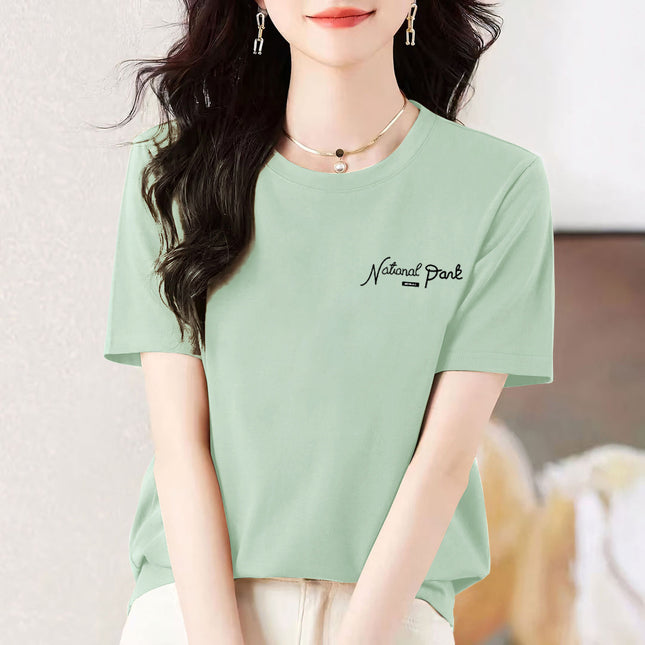 pea green Cotton Short-sleeved T-shirt Women's Colorful Multi-color Optional Summer New All-match Age-reducing Western-style Loose Top