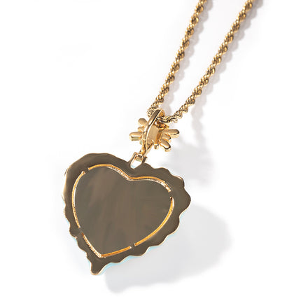 European and American Hip Hop Oil Dropping Love Sweater Necklace Oil Dropping Luminous Ice and Fire Heart-shaped Fashion Didi Bouncer Pendant Necklace