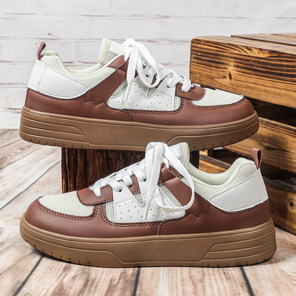 Korean Style Trendy Four-Season Thick-Soled Skateboard Shoes, Mesh Breathable Casual Shoes, Lace-Up Fashionable Women's Shoes, Outdoor Couple Trendy Shoes