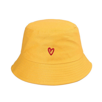 Cross-Border Amazon Love Embroidered Cotton Fisherman Hat for Girls, Outdoor Leisure Sunshade, Personalized Style, Fashionable and Small Face