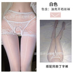 White shiny open stockings + 33 white thongs / L size recommendation [ 42.5-55kg ]