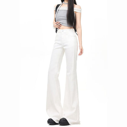 Off-White American Hot Girl Bootcut Jeans for Women 2025 Summer New High-Waist Slimming Look Horseshoe Pants Raw Edge Pants