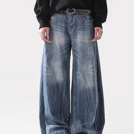 American High Street Vibe Lightning Crack Blue Jeans for Men and Women Trendy Straight Wide-Leg Pants Cross-Border Hot Style